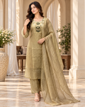 Champagne Gold Salsa Printed 3-Piece Suit Set with Palazzo and Dupatta