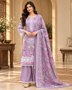 Lavender Cotton Printed 3-Piece Set with Palazzo