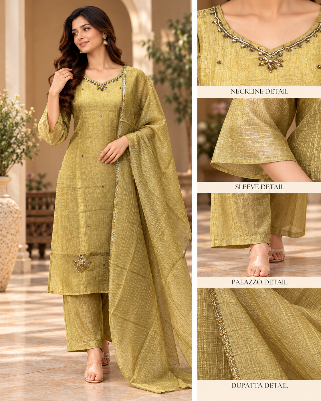 Mustard Gold Salsa Printed 3-Piece Set with Palazzo