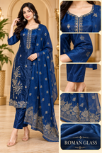 Navy Blue ROMAN GLASS 3-Piece Embroidered Ethnic Suit Set