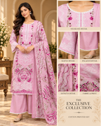 Pastel Pink Floral Print Cotton 3-Piece Set with Palazzo