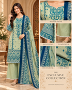 Sage Green & Teal Cotton Printed 3-Piece Set with Palazzo