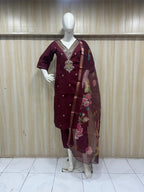 Elegant Roman Silk Kurti Set with Digital Floral Dupatta – Kurtiwala Nagpur