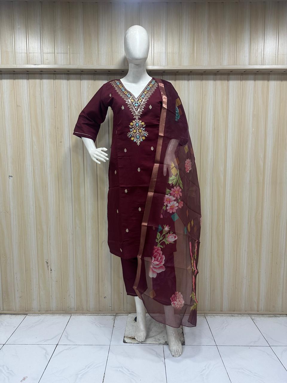 Elegant Roman Silk Kurti Set with Digital Floral Dupatta – Kurtiwala Nagpur