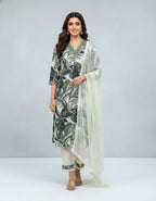 This is a professional fashion photoshoot image of a female model wearing a traditional Indian kurti set. The photo is styled to look clean, elegant, and suitable for catalogs or online stores.