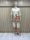 Cream Designer Printed Kurta Set with Multicolor Floral Motif