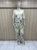 Cream Designer Printed Kurta Set with Blue Floral Motif