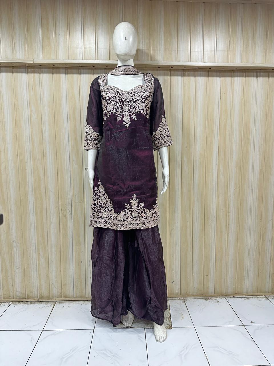 Dark Purple Designer Traditional Kurti Set with Intricate Patterns