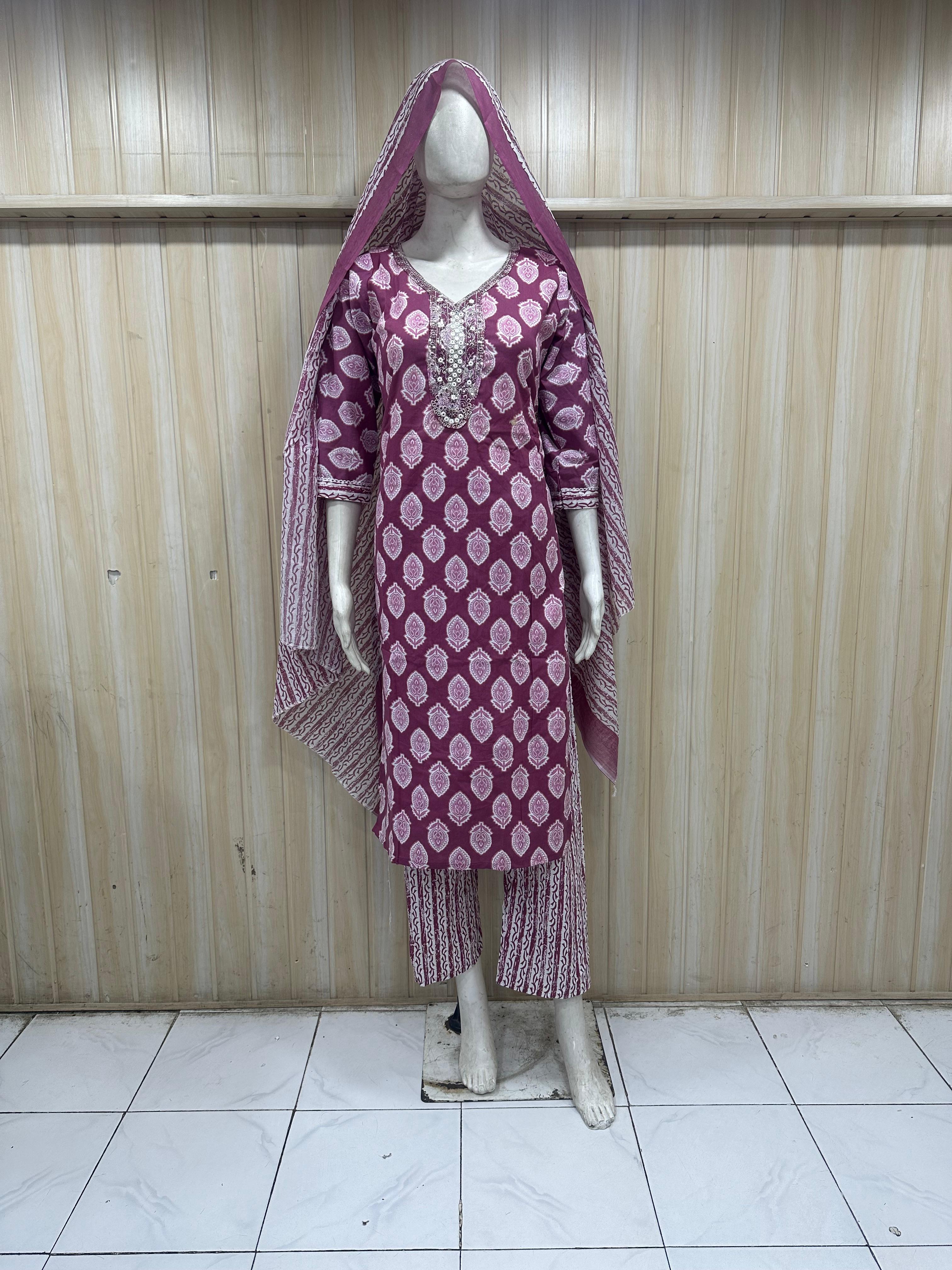 Patterned Designer Traditional Kurti Set with Matching Dupatta