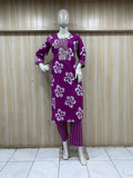 mannequin wearing a purpal outfit with dupatta Floral Traditional against a wooden panel background  ChatGPT2:24 PM