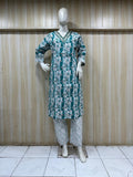 mannequin wearing a outfit with dress Floral dress Traditional against a wooden panel background