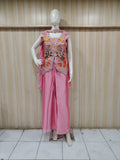 pink embroidered outfit on mannequin against striped