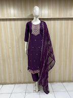 Deep Purple Roman Silk 3-piece kurta set