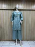 Sky Blue Roman Glass Embroidered 2-Piece Ethnic Kurti &amp; Palazzo Set