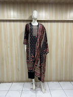 Elegant Black GEORGETTE 3-Piece Ethnic Suit Set with Printed Dupatta