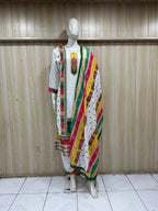 White GEORGETTE Printed Straight Kurti Set with Multicolour Dupatta
