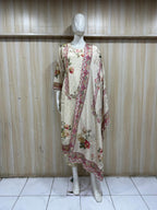 Cream GEORGETTE Floral Printed 3-Piece Ethnic Suit Set with Matching Dupatta