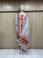 White GEORGETTE Printed Ethnic Suit Set with Matching Dupatta &amp; Pant