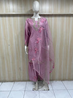 Premium American Crepe Dusty Pink 3-Piece Ethnic Suit Set with Embroidered Dupatta