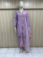 Lavender American Crepe Embroidered 3-Piece Ethnic Suit Set with Matching Dupatta
