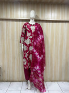 Magenta Vertican Printed 3-Piece Ethnic Suit Set with Dupatta