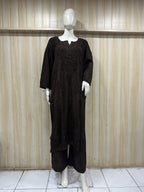 Dark Brown GEORGETTE Lakhnavi Work Straight Kurti Pant Set