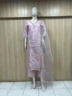 Light Lavender ROMAN SILK Embroidered 3-Piece Ethnic Suit Set with Dupatta
