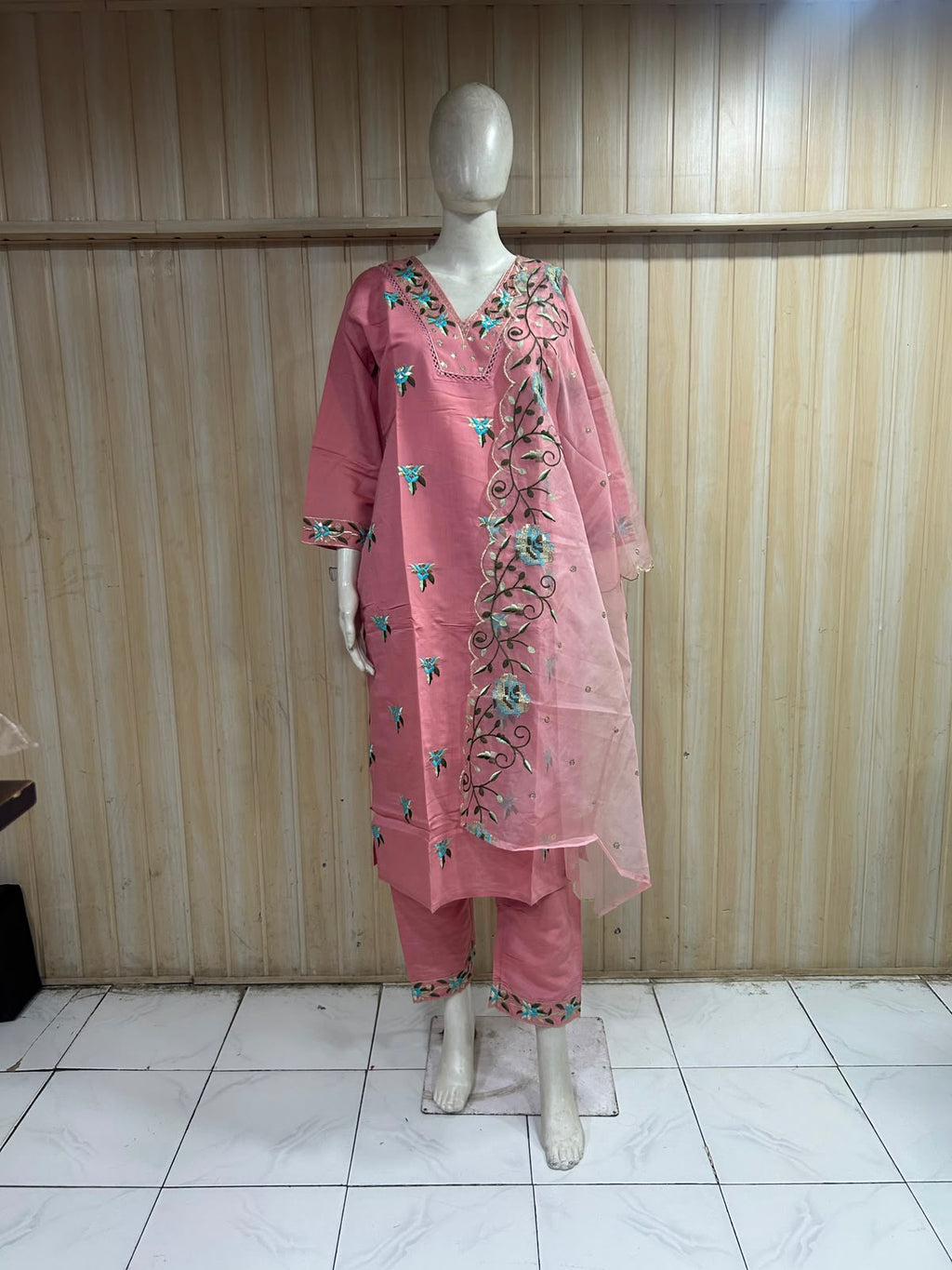 Pink ROMAN GLASS Embroidered 3-Piece Ethnic Suit Set with Dupatta