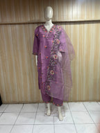 Purple ROMAN GLASS Embroidered 3-Piece Ethnic Suit Set with Dupatta