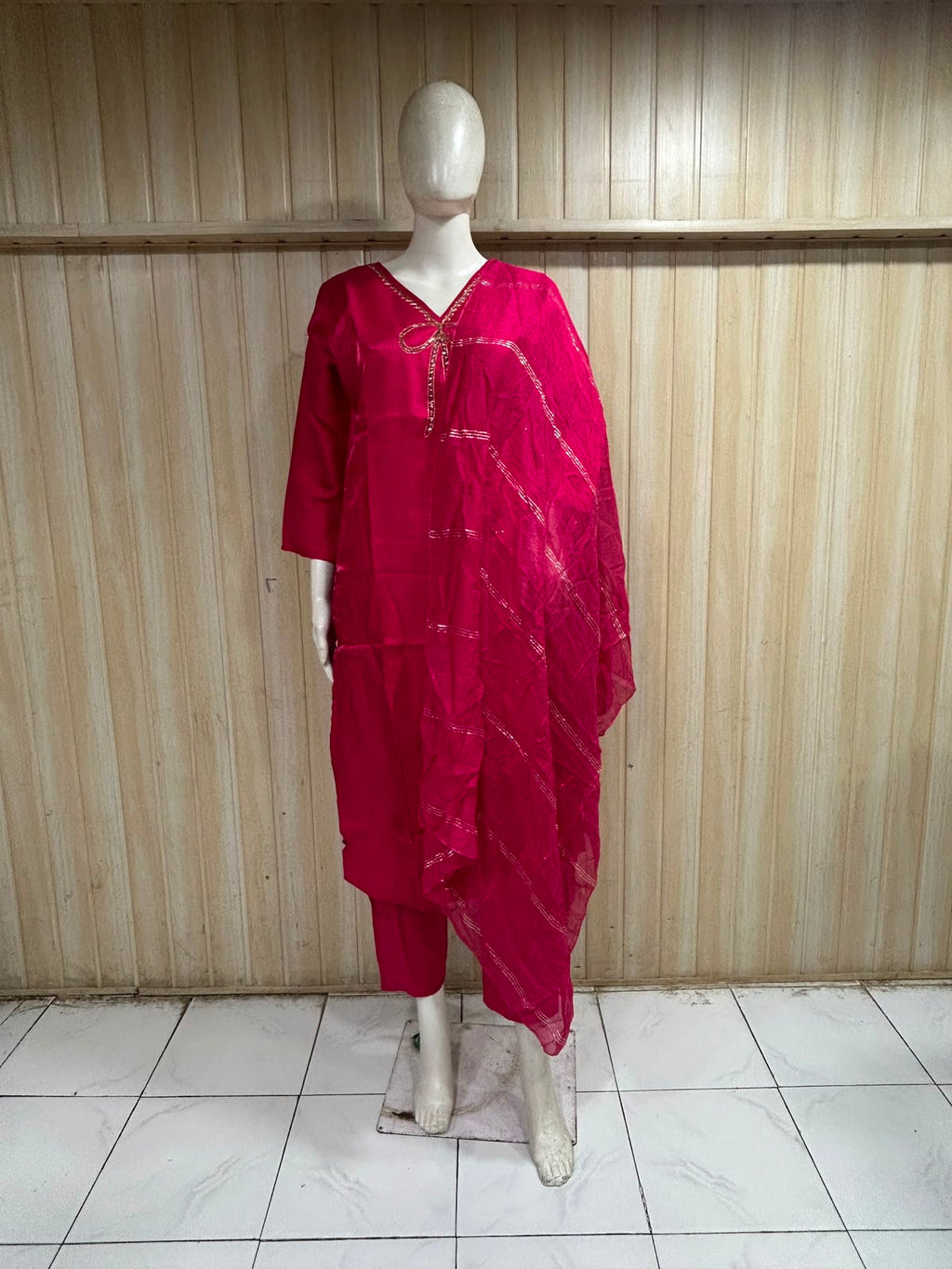 Deep Magenta ROMAN GLASS 3-Piece Ethnic Suit Set with Dupatta