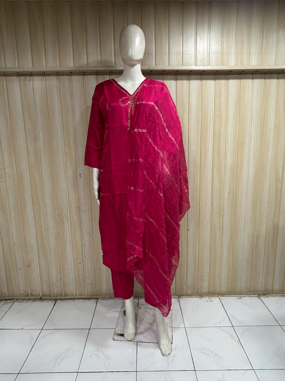 Deep Magenta ROMAN GLASS 3-Piece Ethnic Suit Set with Dupatta