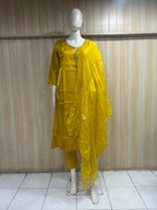 Mustard Yellow ROMAN GLASS 3-Piece Ethnic Suit Set with Dupatta