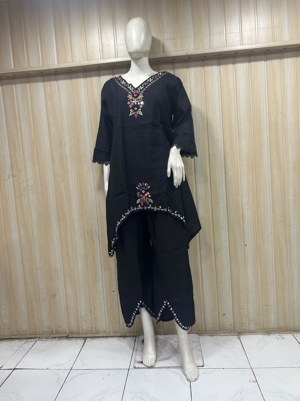 Black Cotton Hand Work Embroidered Co-Ord Set for Women