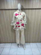 Cream Cotton Hand Work Embroidered Co-Ord Set for Women
