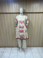 Cream Cotton Hand Work Embroidered Co-Ord Set for Women
