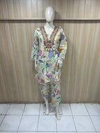 Off-White Cotton Hand Work Embroidered Printed Co-Ord Set