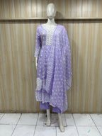 Lavender Cotton 3-Piece Set with Hand Work &amp; Printed Dupatta