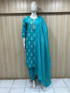 Turquoise Blue Cotton 3-Piece Set