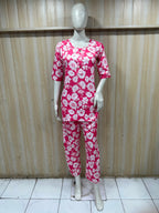 Bright Pink Cotton Floral Print Co-Ord Set for Women