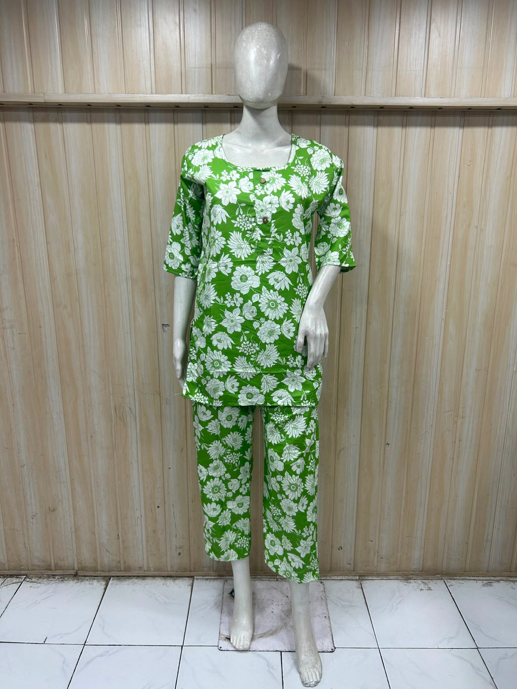 Fresh Green Cotton Floral Print Co-Ord Set for Women