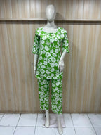 Fresh Green Cotton Floral Print Co-Ord Set for Women