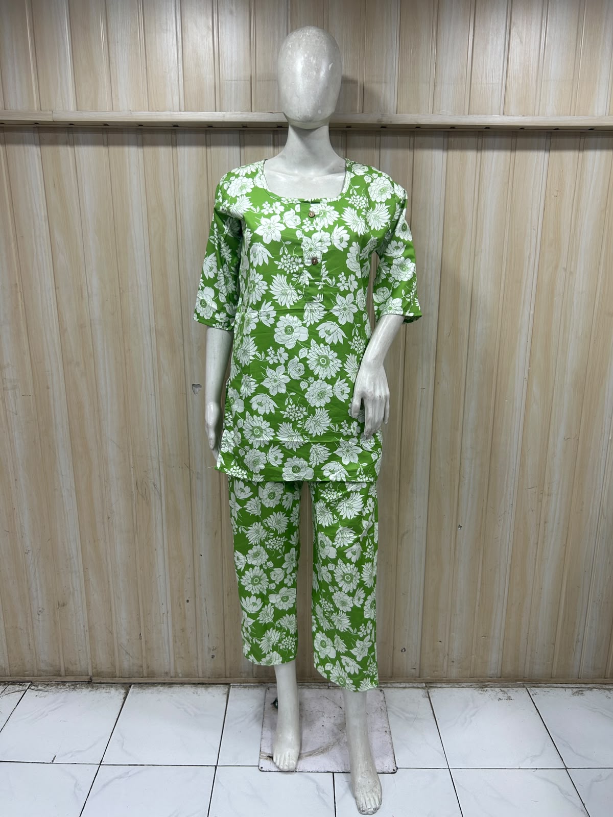 Fresh Green Cotton Floral Print Co-Ord Set for Women