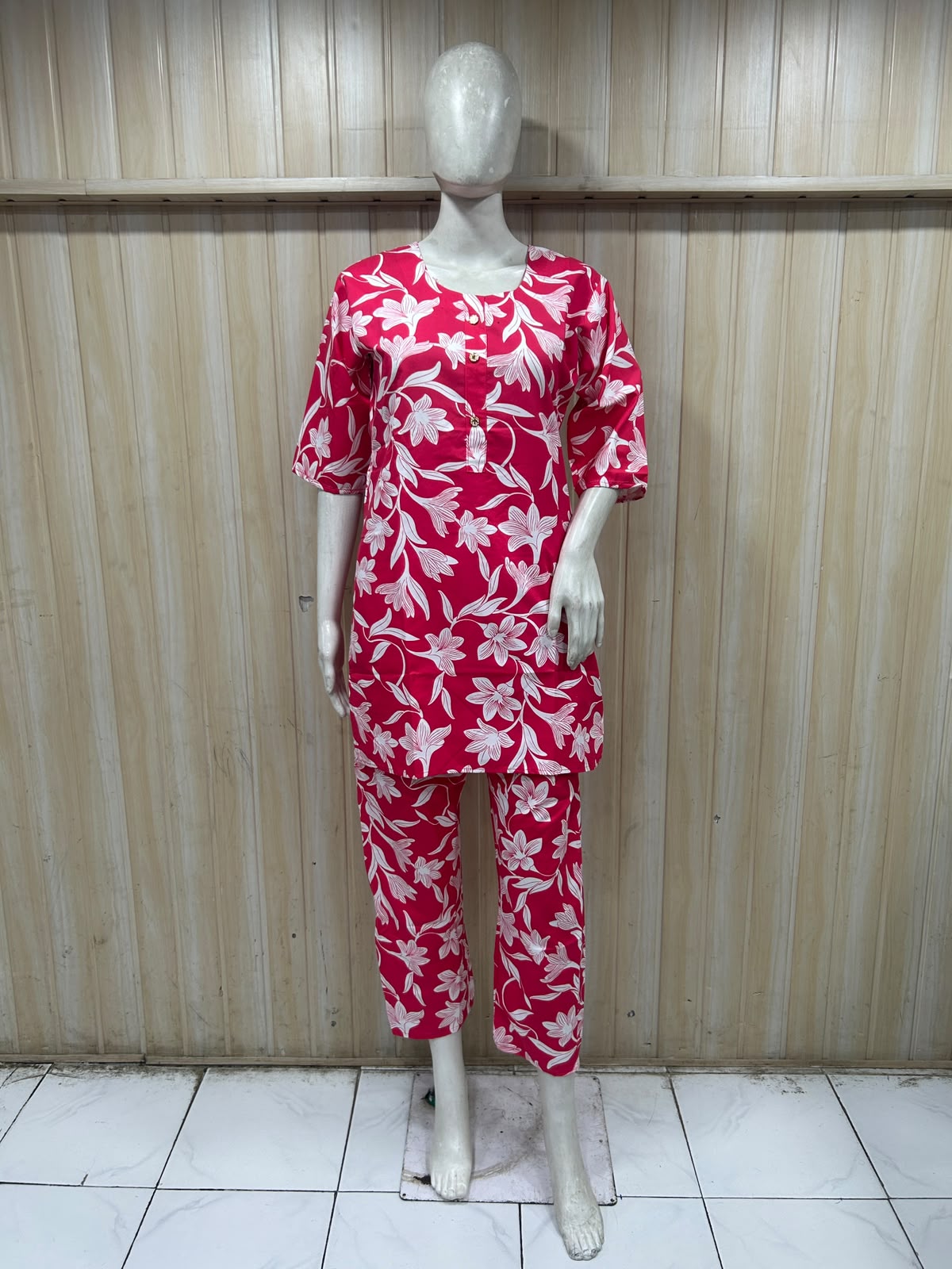 Blush Pink Cotton Floral Co-Ord Set for Women