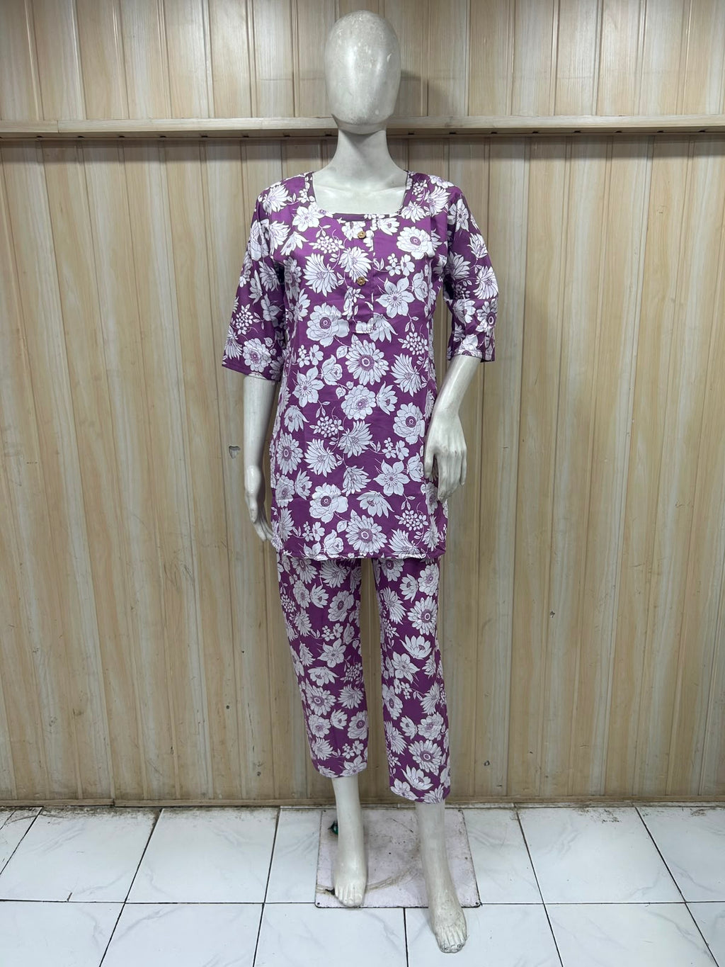 Lavender Cotton Floral Print Co-Ord Set for Women