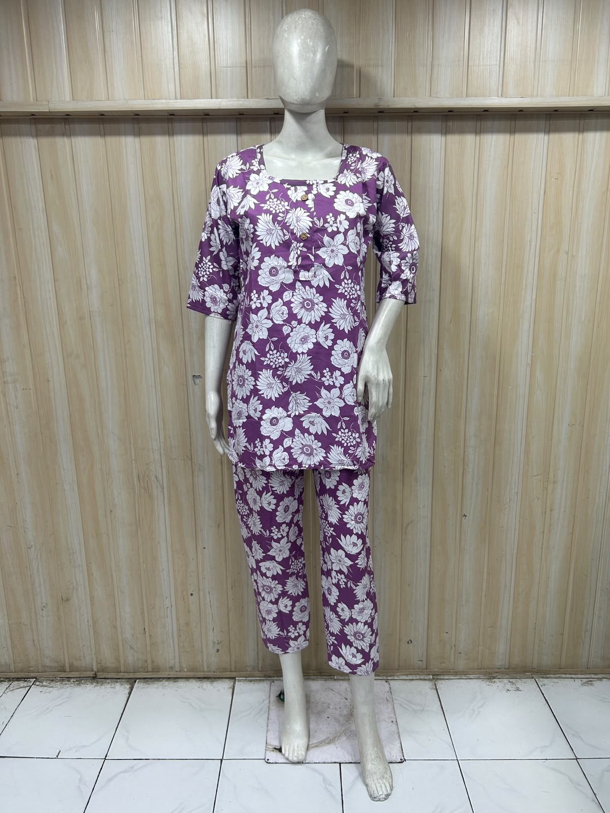 Lavender Cotton Floral Print Co-Ord Set for Women