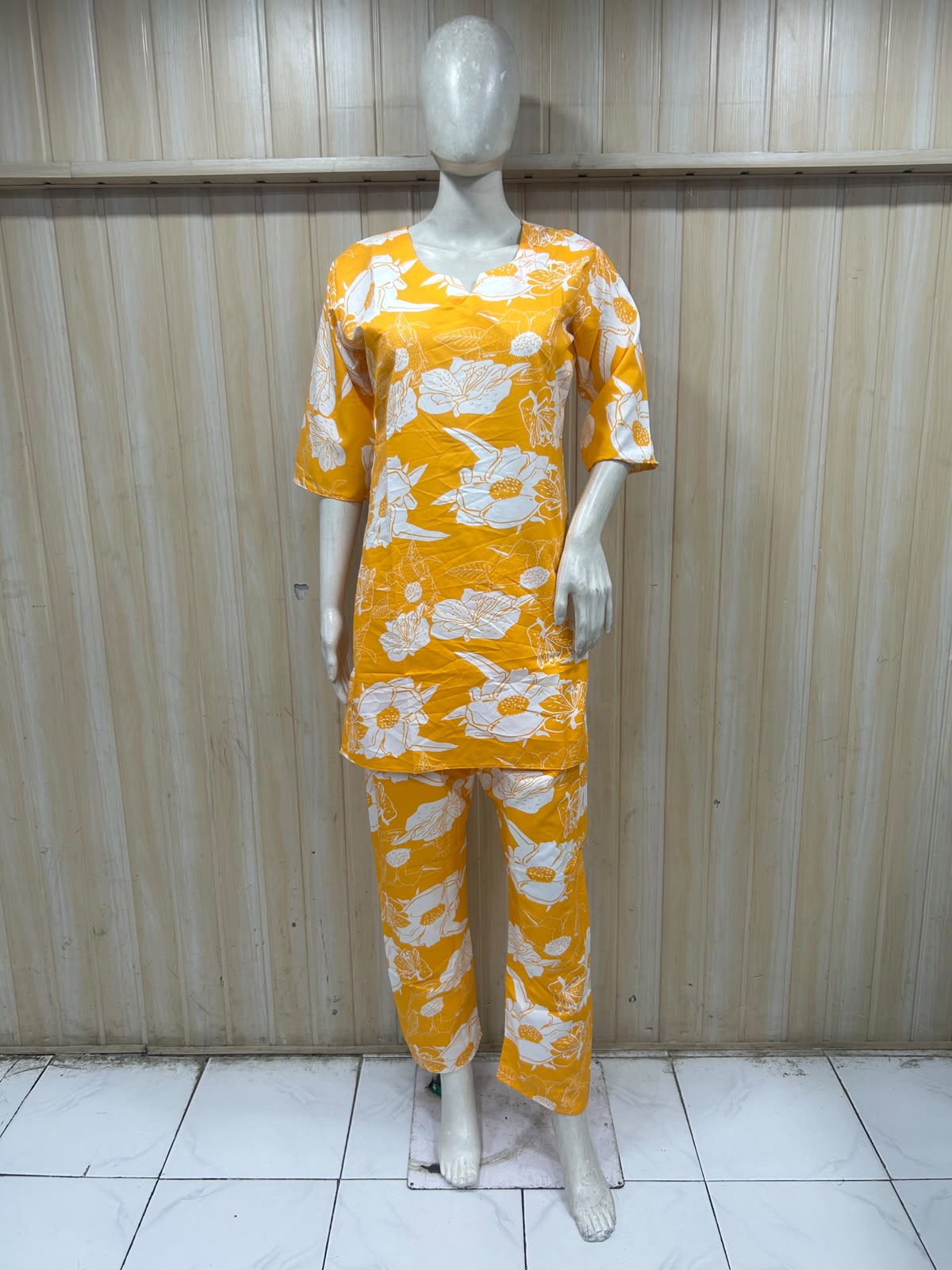 Mustard Yellow Cotton Floral Print Co-Ord Set for Women