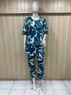Teal Blue Cotton Abstract Print Co-Ord Set for Women