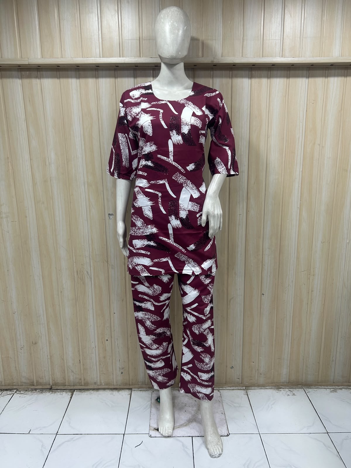 Maroon Cotton Abstract Print Co-Ord Set for Women