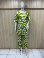 Olive Green Cotton Floral Print Co-Ord Set for Women