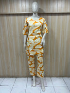 Mustard Cotton Leaf Print Co-Ord Set for Women